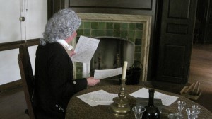 Curator Todd Galle models our first "William Penn" wig, put on display in the Manor House in November 2011. We are excited to premiere the "Wig 2.0" at Holly Nights next week!