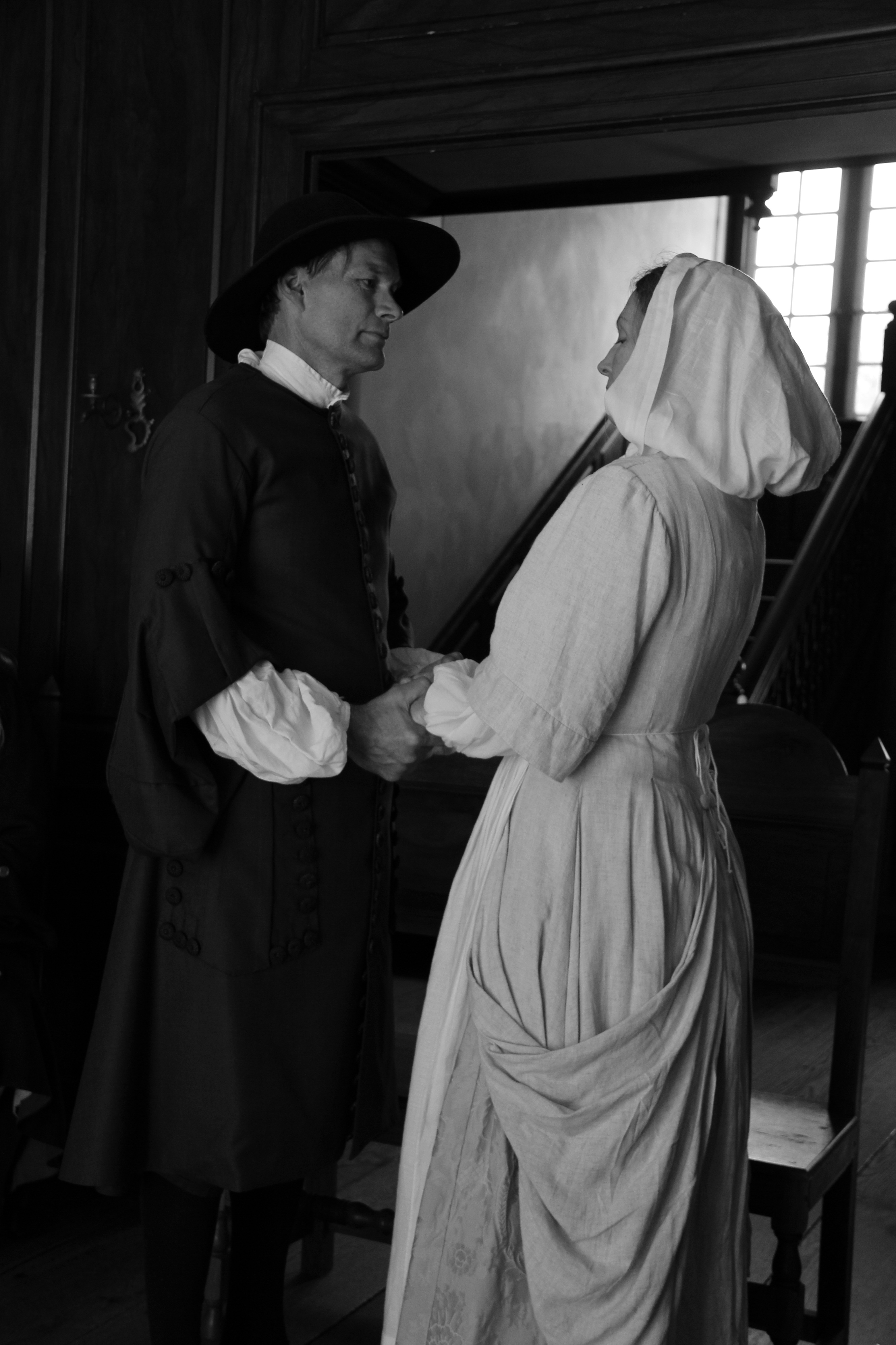 Mary Lofty and John Sotcher speaking their wedding vows.  Mary and John worked at Pennsbury Manor and were left as stewards of the estate when William and Hannah Penn left for England in 1701.