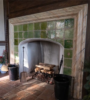 green fireplace